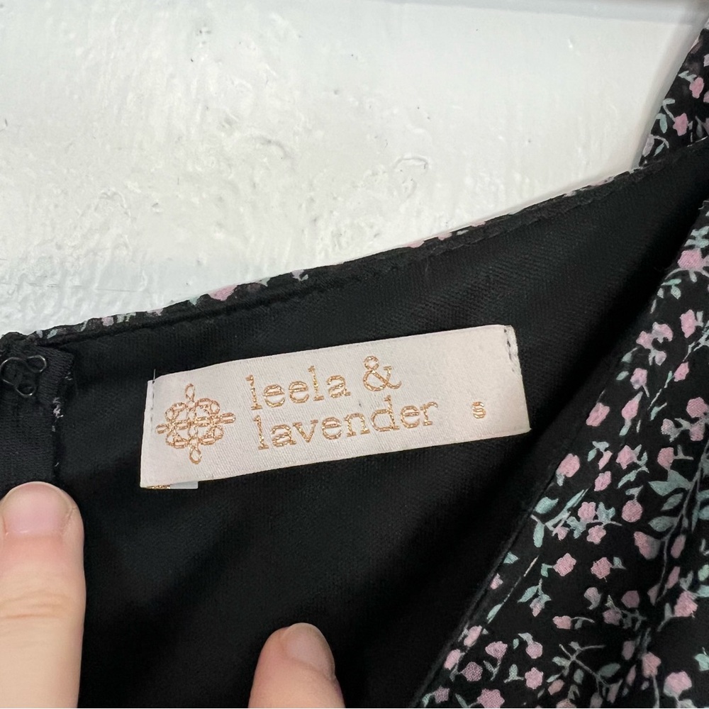 Leela & Lavender Black Floral Ruched Ruffle Mini Dress Small - Picture 2 of 3